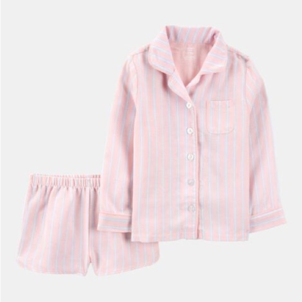 Carters Toddler Girls Pink and Blue Stripe Cotton Pajama Set size 2T